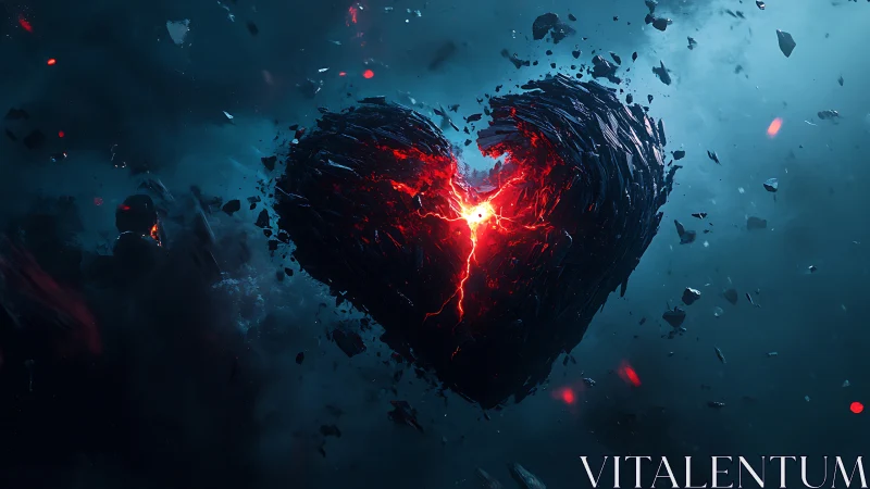 Cracked Heart with Glowing Red Fracture in Dark Space