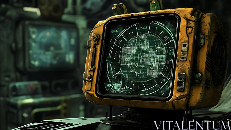 Retro yellow radar monitor with digital targeting display.