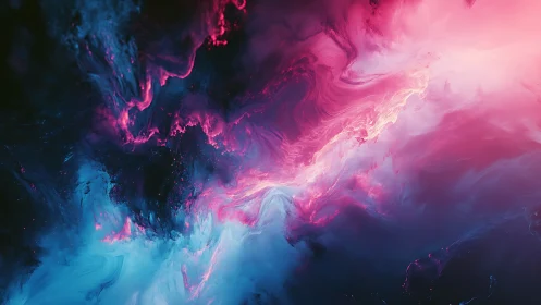 Neon cosmic nebula swirls through deep cyan and magenta void