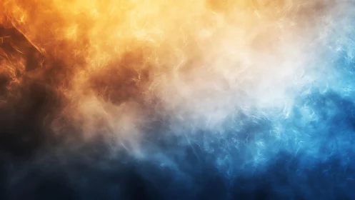 Abstract fire and ice clouds in vivid orange and blue hues.