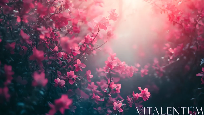 Pink Flowers Blooming in Luminous Haze