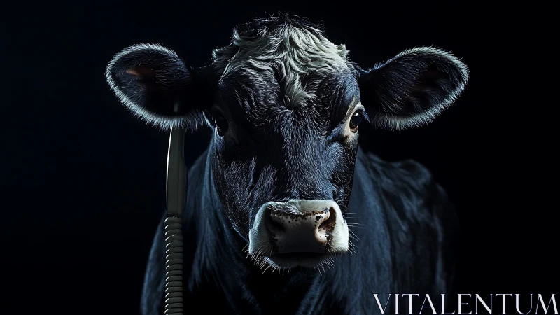 Curious cow listens closely with a dangling phone receiver