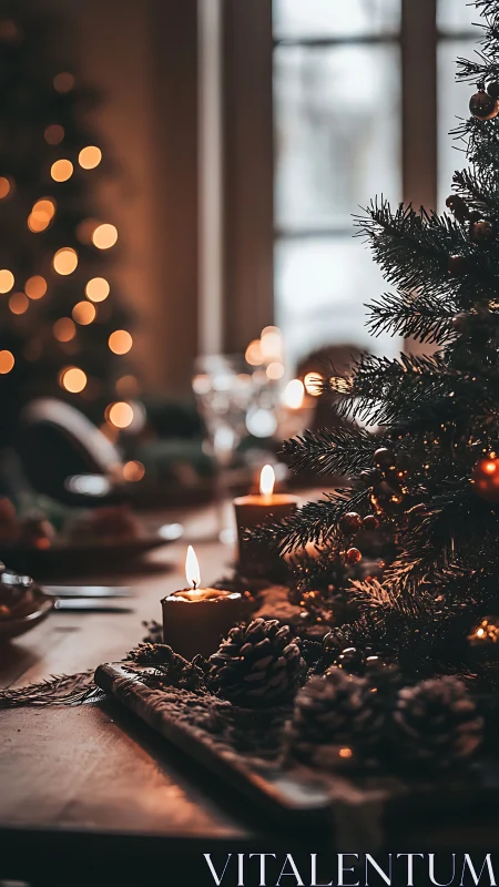 Candlelit Christmas table glows with cozy festive charm.