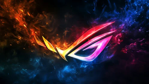 Neon gaming emblem ignites in fiery blue and red energy.
