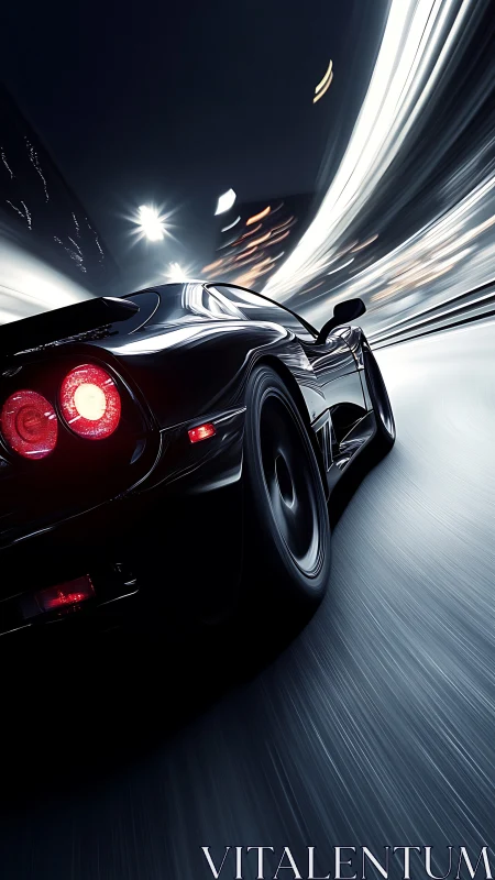 Rear three-quarter view shows sports car on curved city road