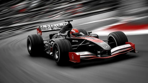 Scarlet speedster carves a silver arc through blurred thunder.