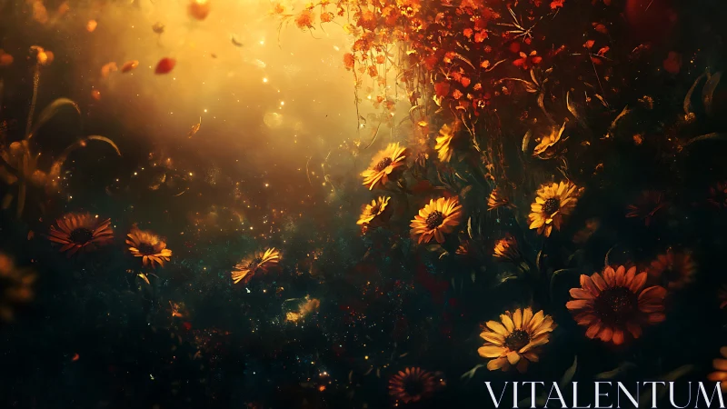 Sunflowers Ablaze in Golden Hour Reverie.