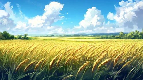 Wind-sculpted cereal field under cumuliform cloud dynamics.