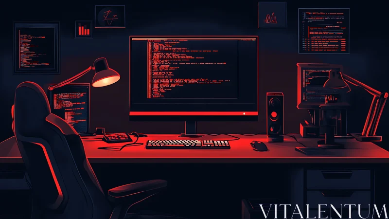 Midnight coder’s crimson command center in sleek silence.