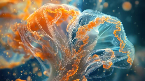 Luminescent jellyfish pirouette through shimmering teal cosmos