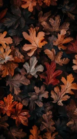 Moody autumn maple leaves in rich rust and umber tones.