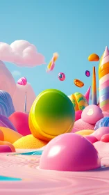 Vibrant candy landscape renders playful chromatic depth