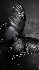 Monochrome butterfly rests in shimmering shadowed light
