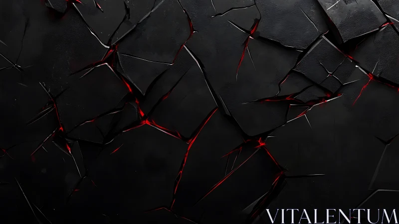 Cracked obsidian surface with glowing red fissures detail.