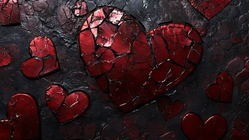 Red Heart Stones on Dark Stone Background