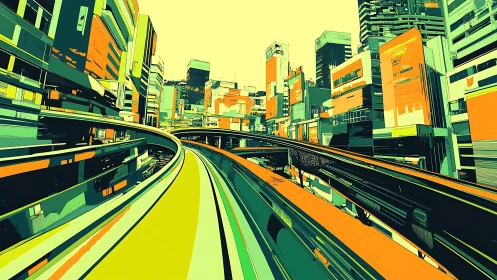 Colorful futuristic city highway alive with bold energy.