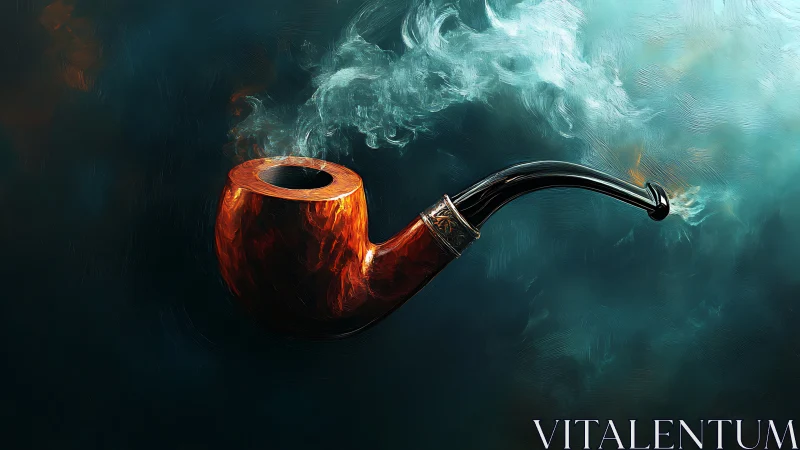 Smoking pipe in teal mist with glowing wooden bowl.