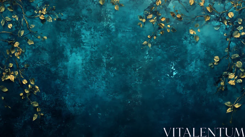 Gilded vine branches framing textured teal backdrop.