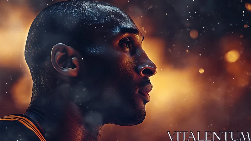 Side-profile athlete portrait in cinematic bokeh illumination.