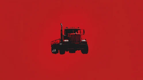 Heavy-duty truck silhouette cuts bold shape on red field