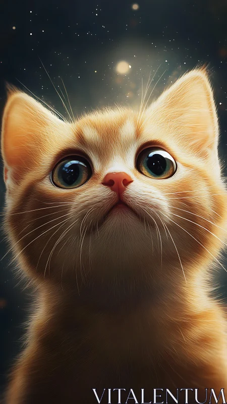 Delightful Orange Kitten with Bright Eyes Gazes Upward with Wonder