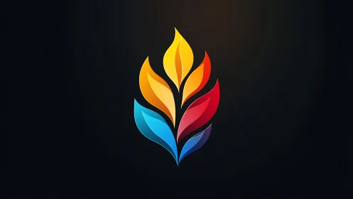 Radiant multicolor flame-shaped petals on deep black background.