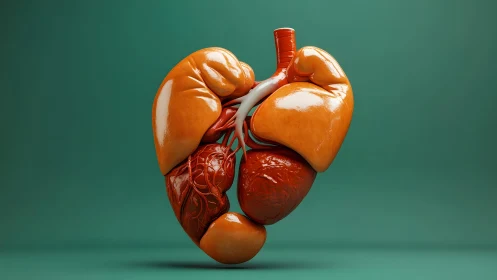 Hyperrealistic Human Organs Sculpture in Heart Shape on Green Background.