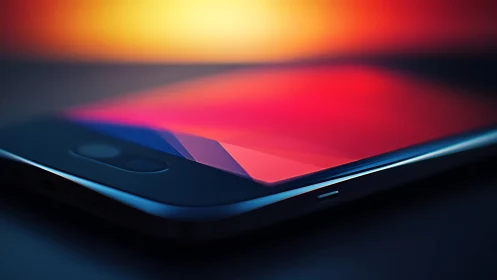 Smartphone Sunset. Modern Device Display Glowing Golden-Pink Gradient.