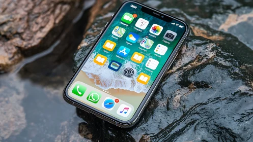 iPhone's Digital Garden: Apps Blooming on Stone-Washed Canvas.