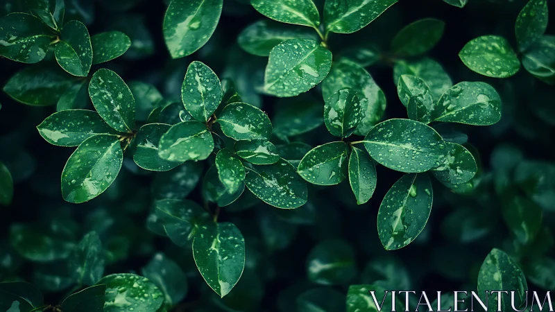 Hydrophobic leaf surfaces under diffuse post-rain illumination.