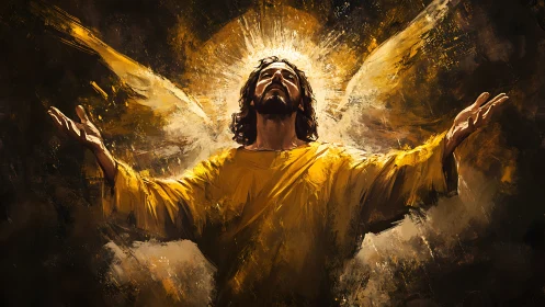 Radiant robed figure rendered in dynamic painterly brushwork glow