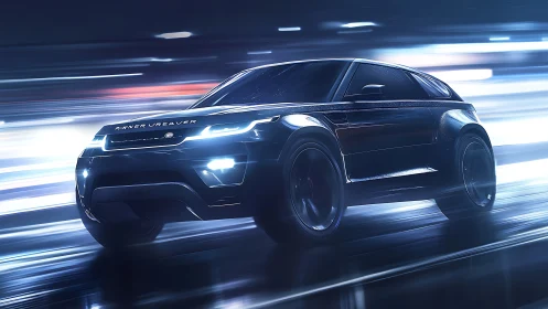 Aerodynamic electric SUV rendered in high-speed motion blur.