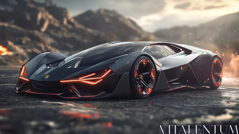 Aerodynamic hypercar rendered with emissive neon detailing.