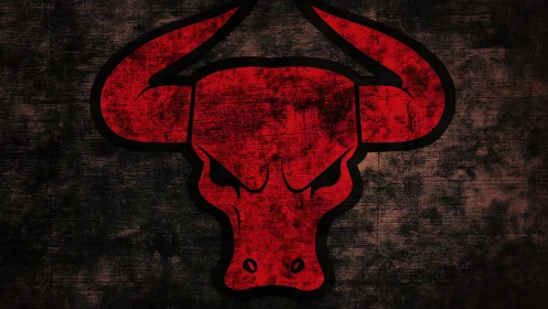 Scarlet bull emblem on rugged dark textured backdrop.