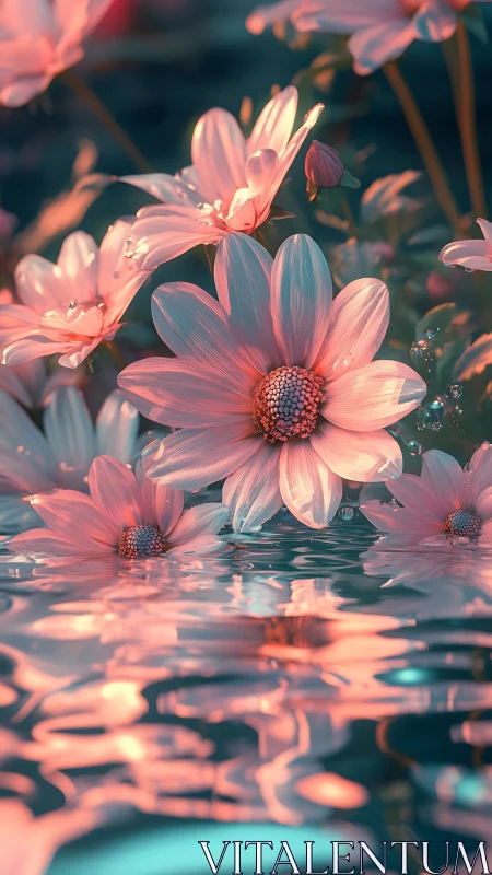 Pink Daisies Dance in Liquid Light's Reflecting Embrace