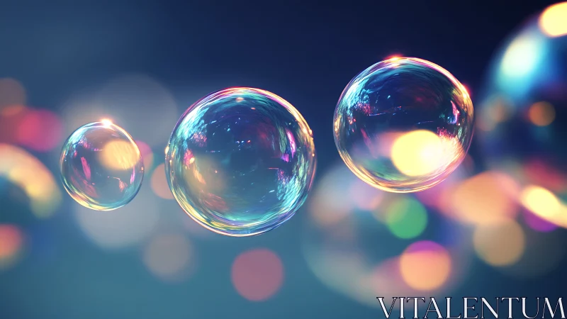 Translucent soap bubbles with multicolor light reflections.