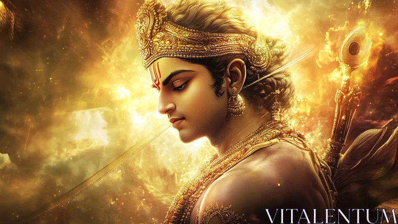 Profile study of ornate golden-clad mythic archer figure.