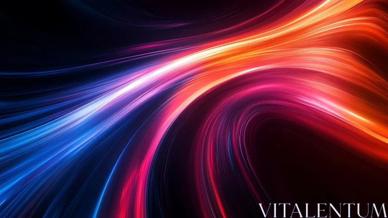 Curved neon light trails in red, pink, orange, and blue.