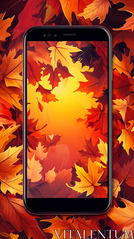 Digital painting smartphone frame with layered autumn foliage.