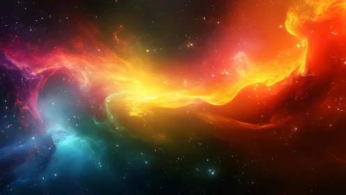 Multicolored gaseous nebula structure across star field.