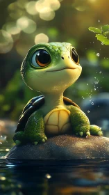 Stylized baby turtle rendered in luminous 3D cinematic lighting