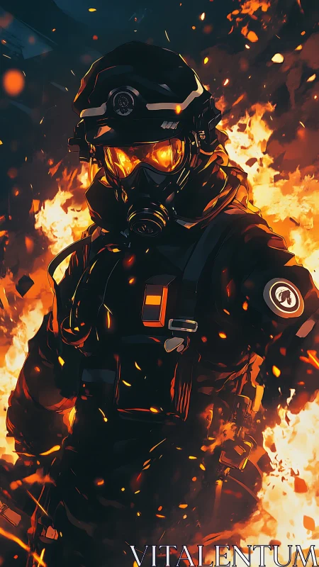 Armored Figure in Flames and Sparks