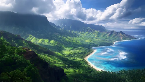 Kauai Na Pali Coast. Emerald valleys meet turquoise seas.