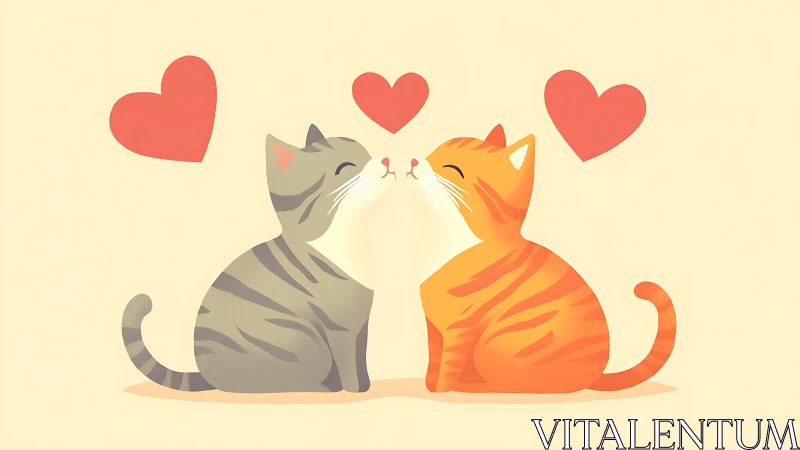 Two Cats in Sitting Position with Heart Symbols.