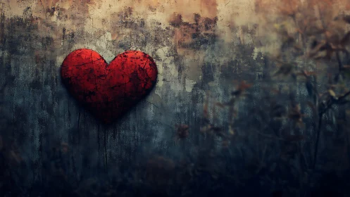 A Crimson Heart Glowing Against Weathered Decay.