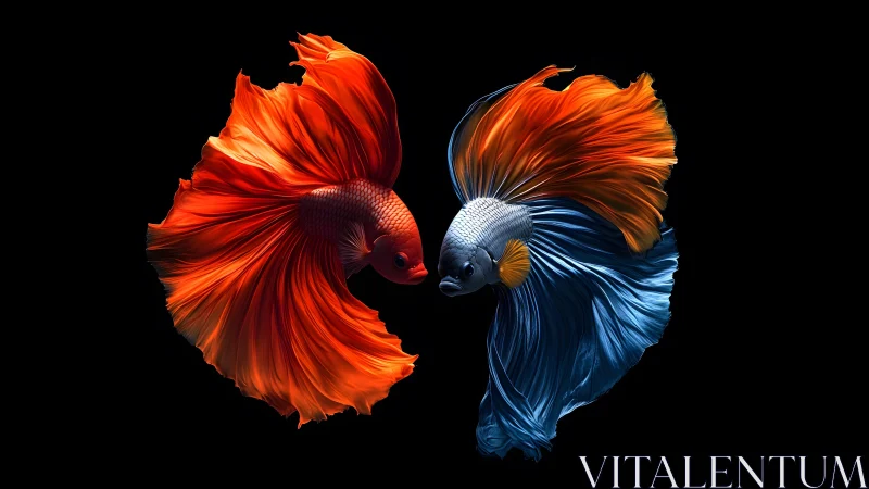 Vibrant Betta Fish in Motion, Digital Art on Black Background.