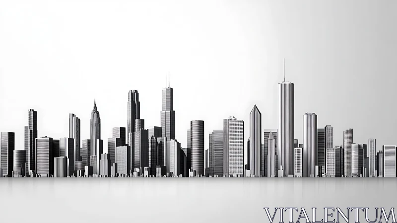 Monochrome architectural city skyline in minimalist perspective.