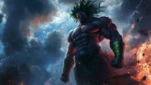 Mythic storm-titan materializing within volatile cloudscape.