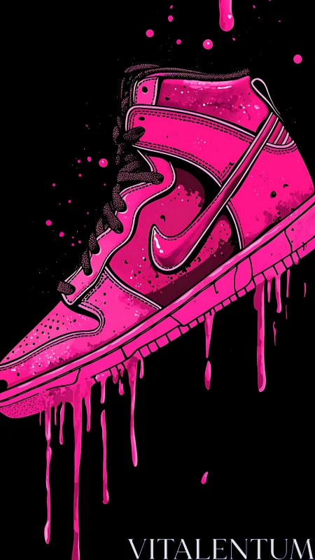 Vivid pink sneaker illustration with dripping paint effect.