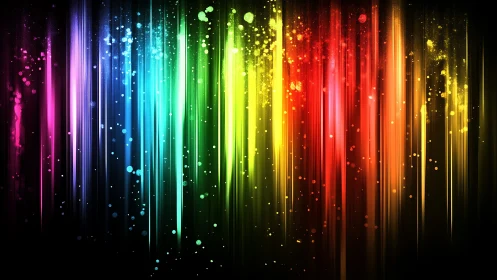 Neon rainbows falling through a night of glowing sparks.